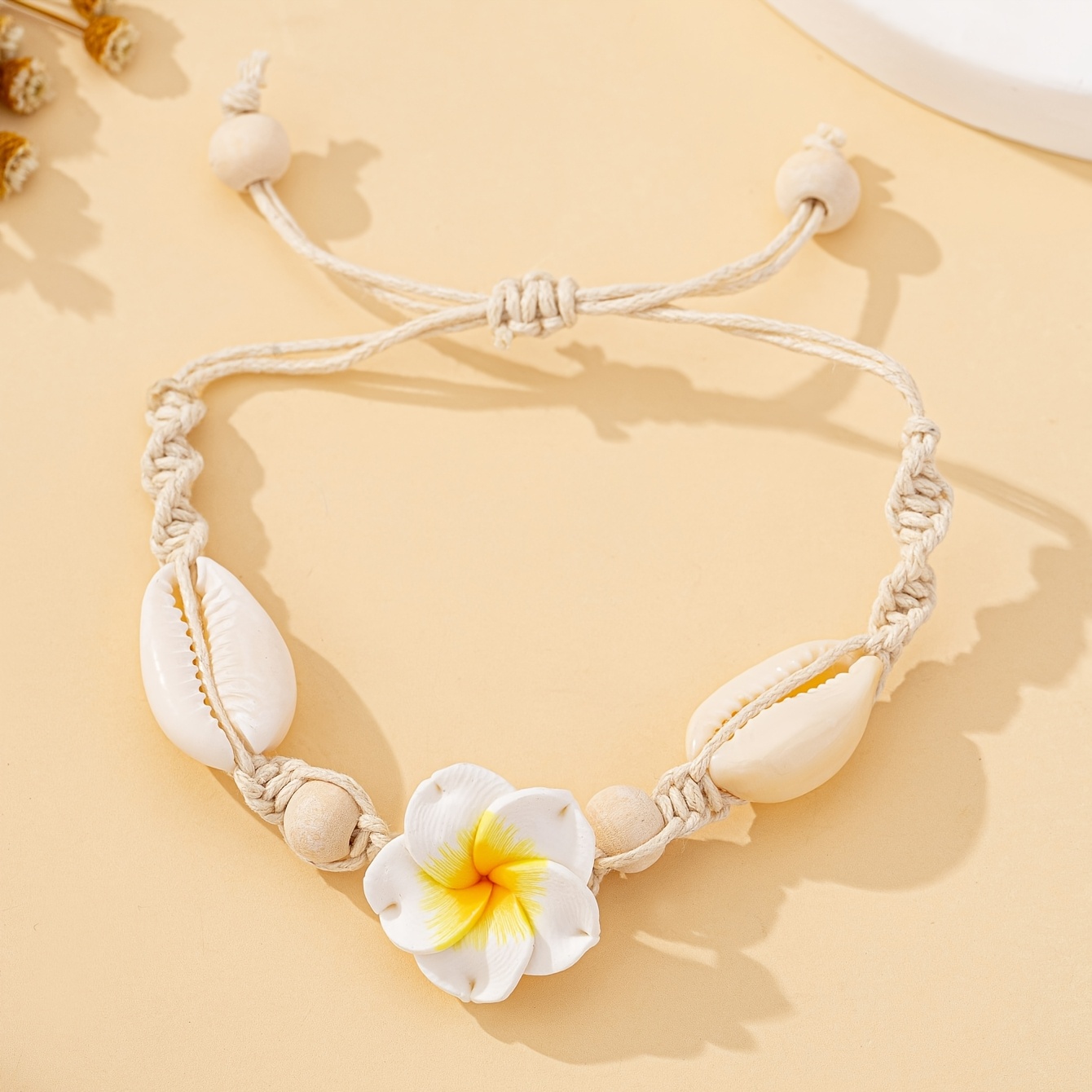 Boho Clay Flower Bracelet with Cowrie Shell Accents